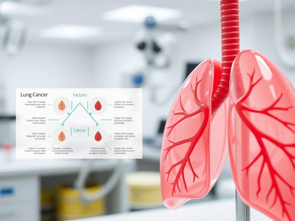 Модель легких с информацией о факторах риска и причинах рака легких на фоне медицинского кабинета.