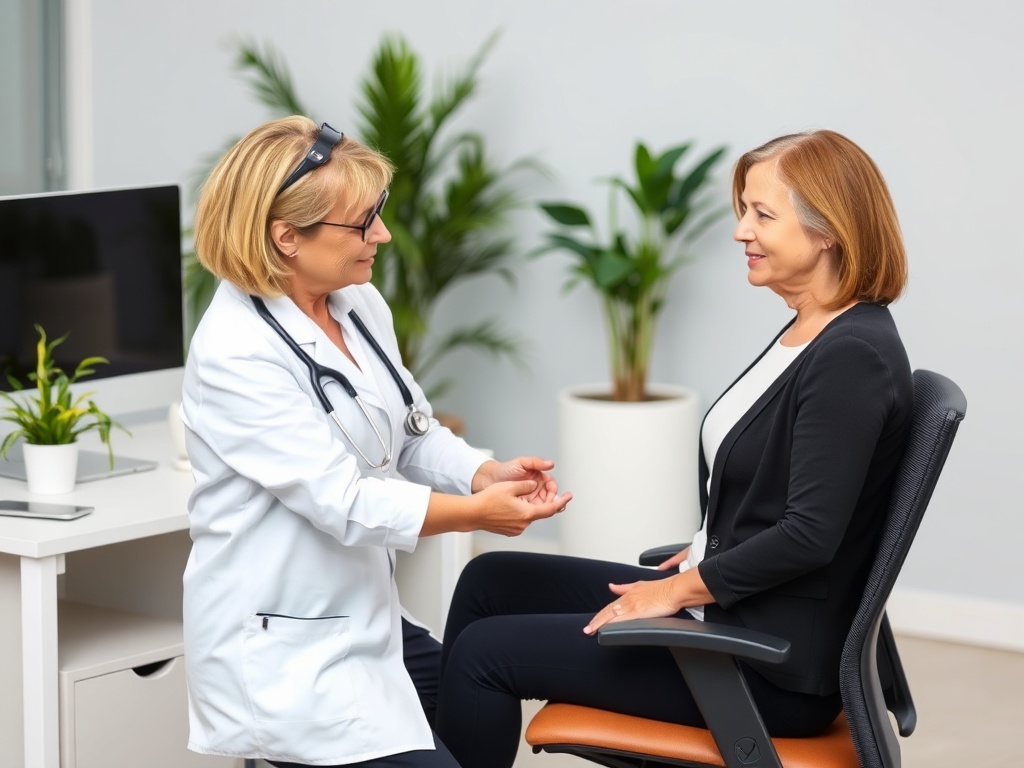 Врач беседует с пациентом в кабинете, делясь советами и рекомендациями для здоровья.